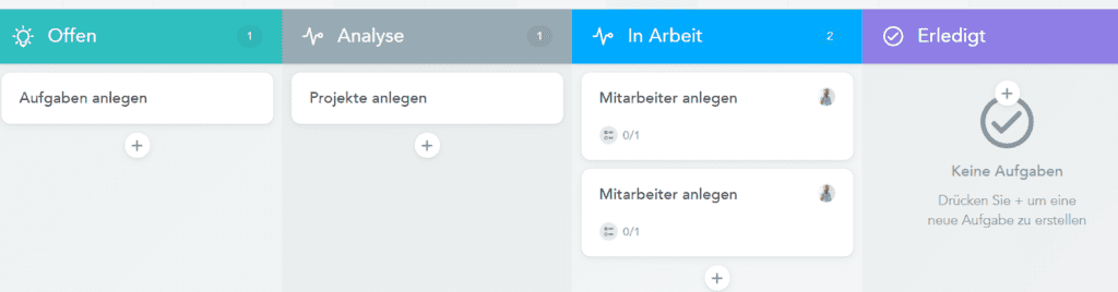 Ansicht des Kanban-Boards in Meister Task